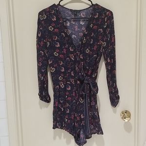 Navy Floral Boho Long Sleeve Romper